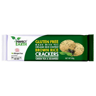 Perfect Earth Organic Brown Rice Crackers with Green Tea and Seaweed 100g